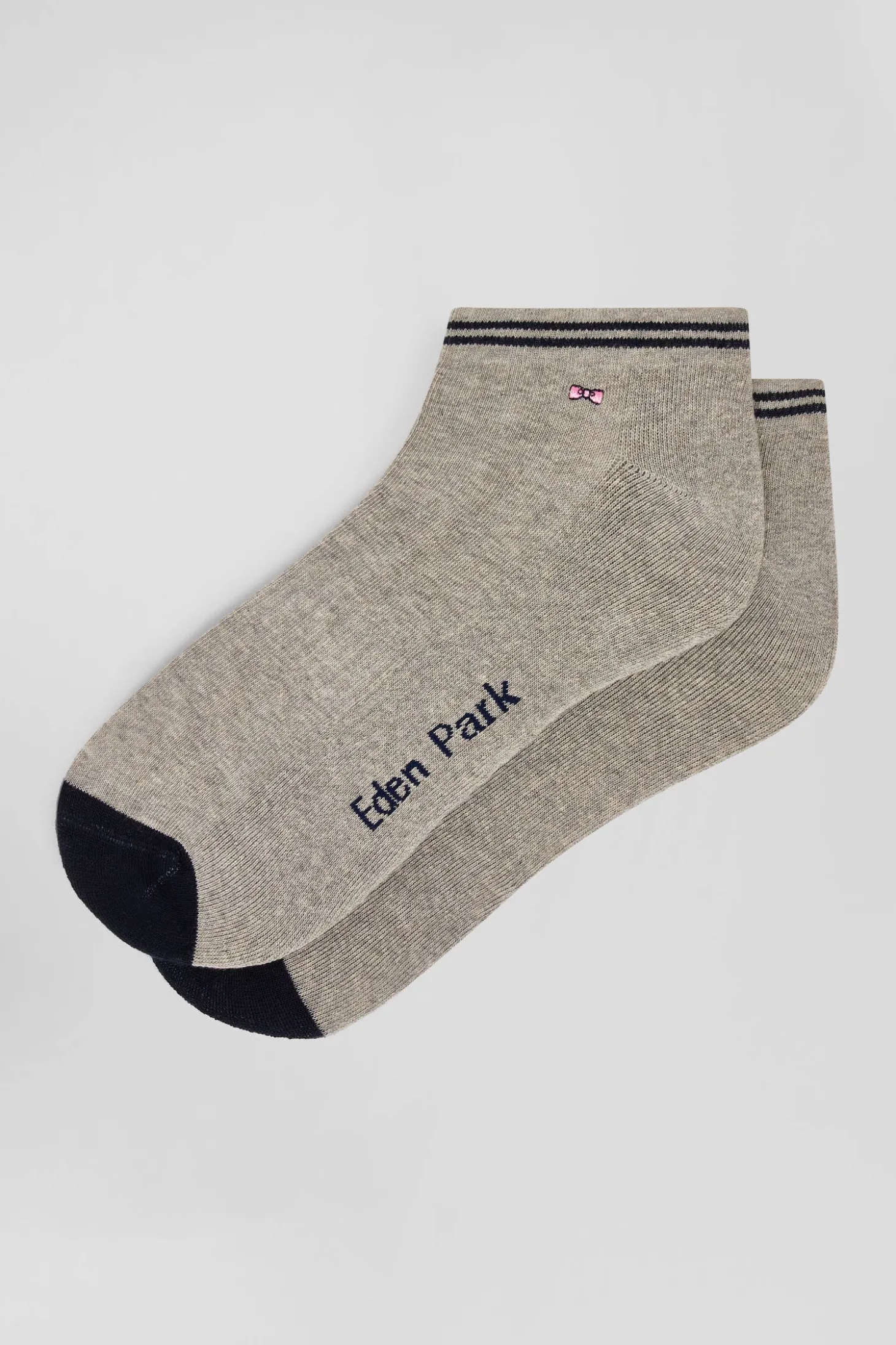 Bicolour grey cotton low-cut socks with striped cuffs