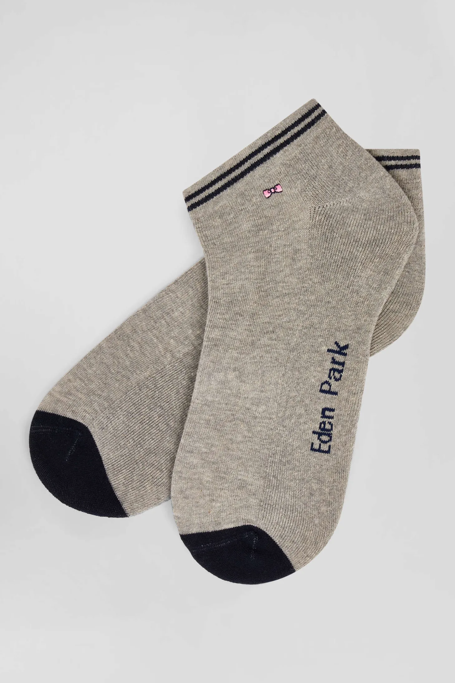 Bicolour grey cotton low-cut socks with striped cuffs