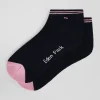 Bicolour navy blue cotton ankle socks with striped edges
