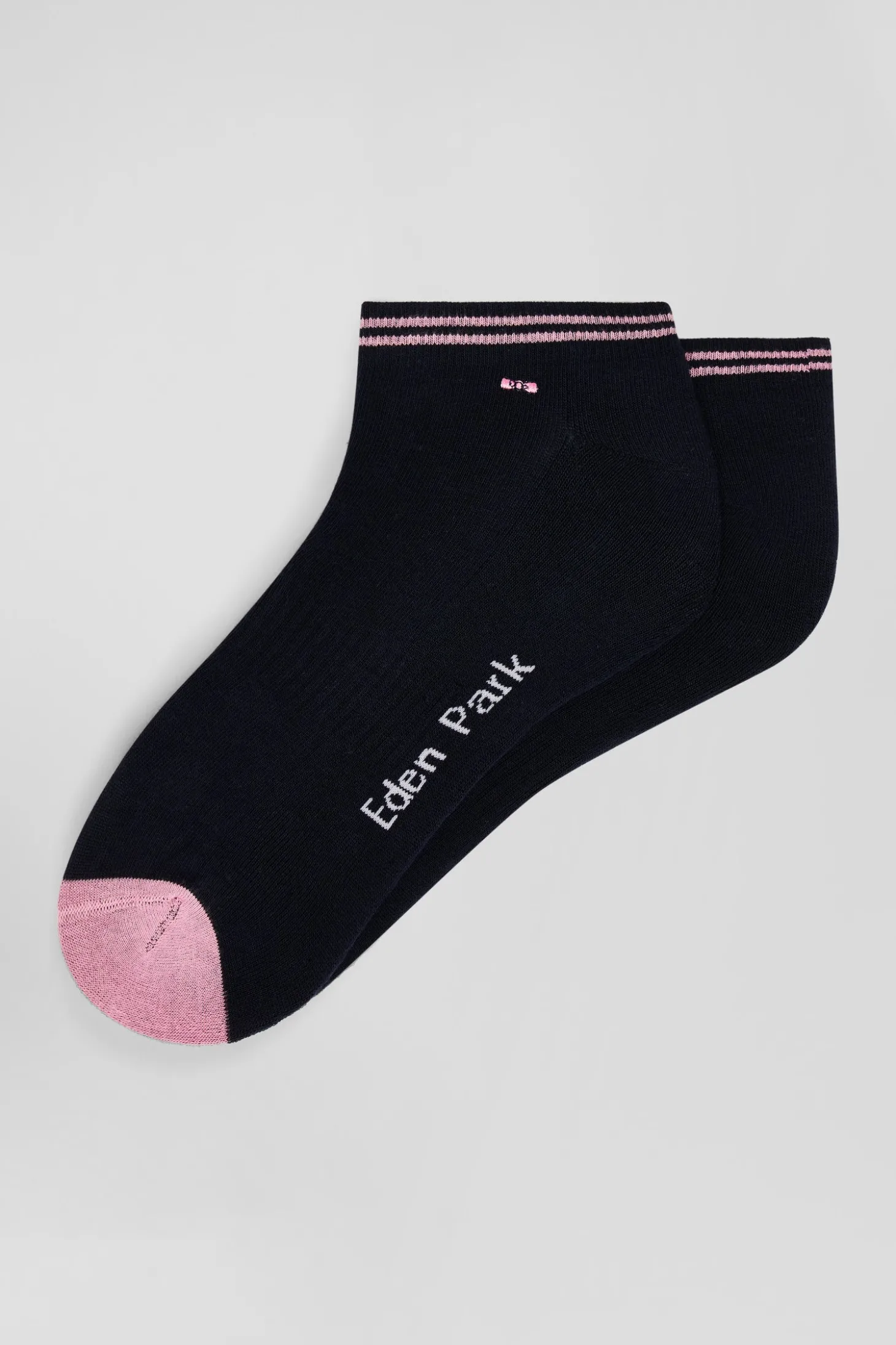 Bicolour navy blue cotton ankle socks with striped edges