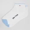 Bicolour white cotton low-cut socks with striped edges