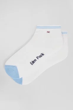 Bicolour white cotton low-cut socks with striped edges