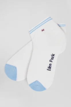 Bicolour white cotton low-cut socks with striped edges