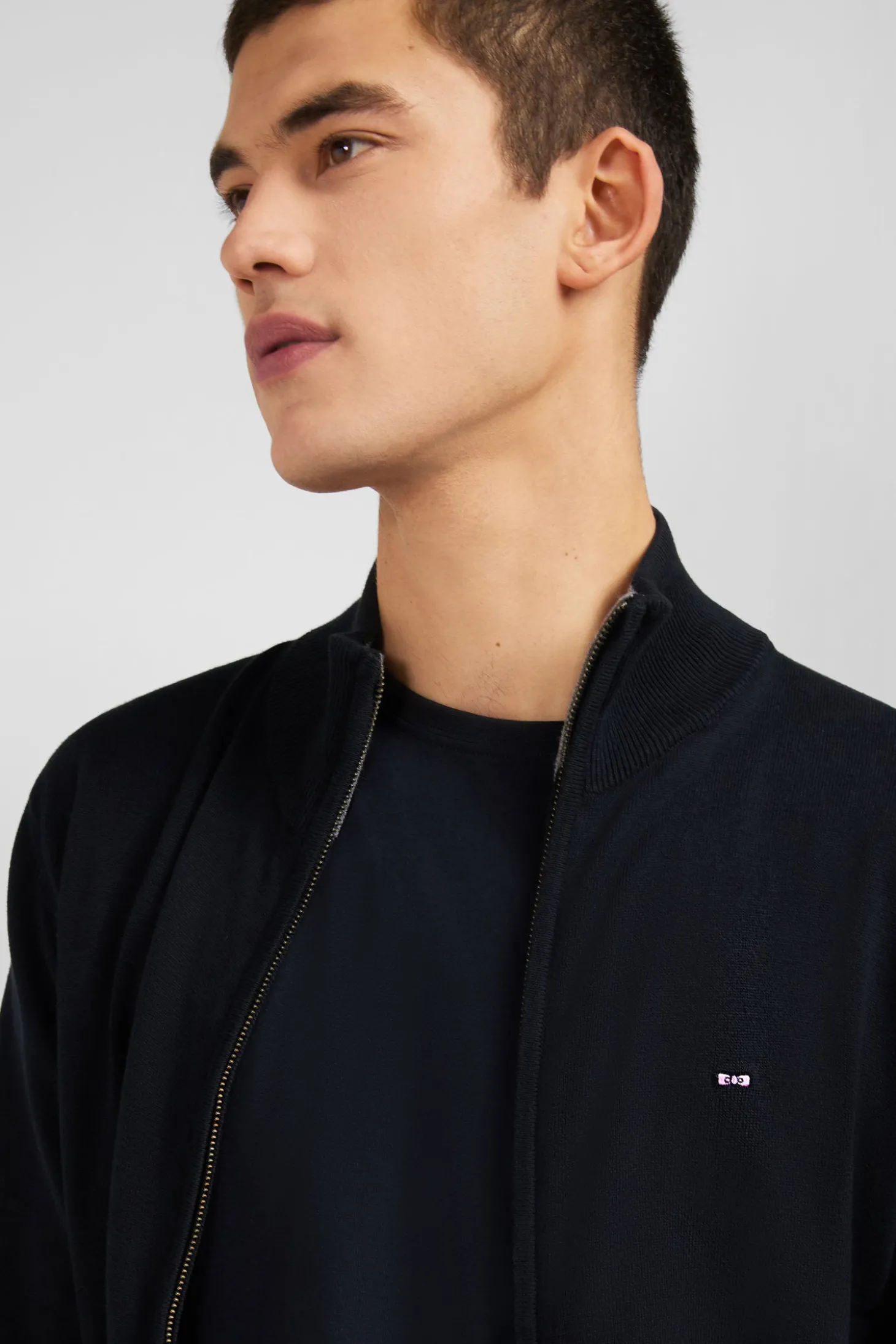 Black cotton cardigan with zipper
