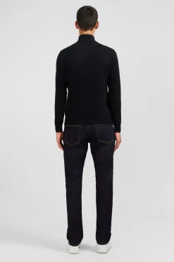 Black cotton jersey jumper with trucker neck