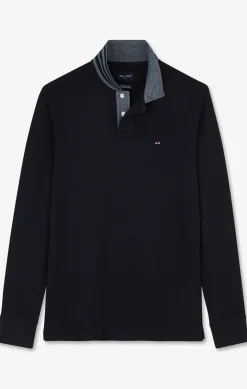 Black cotton polo with contrasting neck