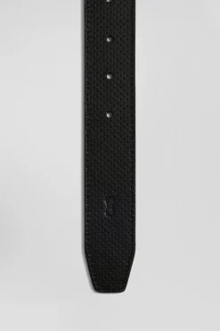Black leather belt set with two metal buckles