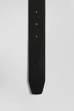 Black leather belt set with two metal buckles