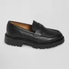 Black leather loafers