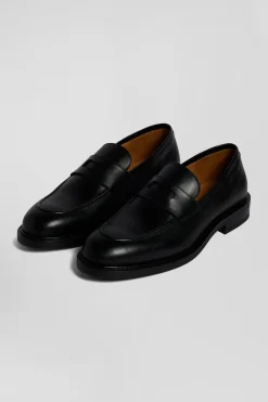 Black leather loafers