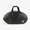 Black leather oval travel bag