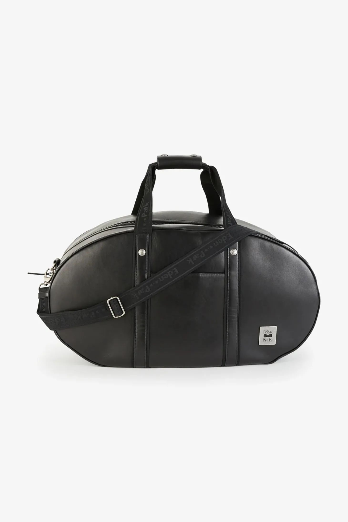 Black leather oval travel bag
