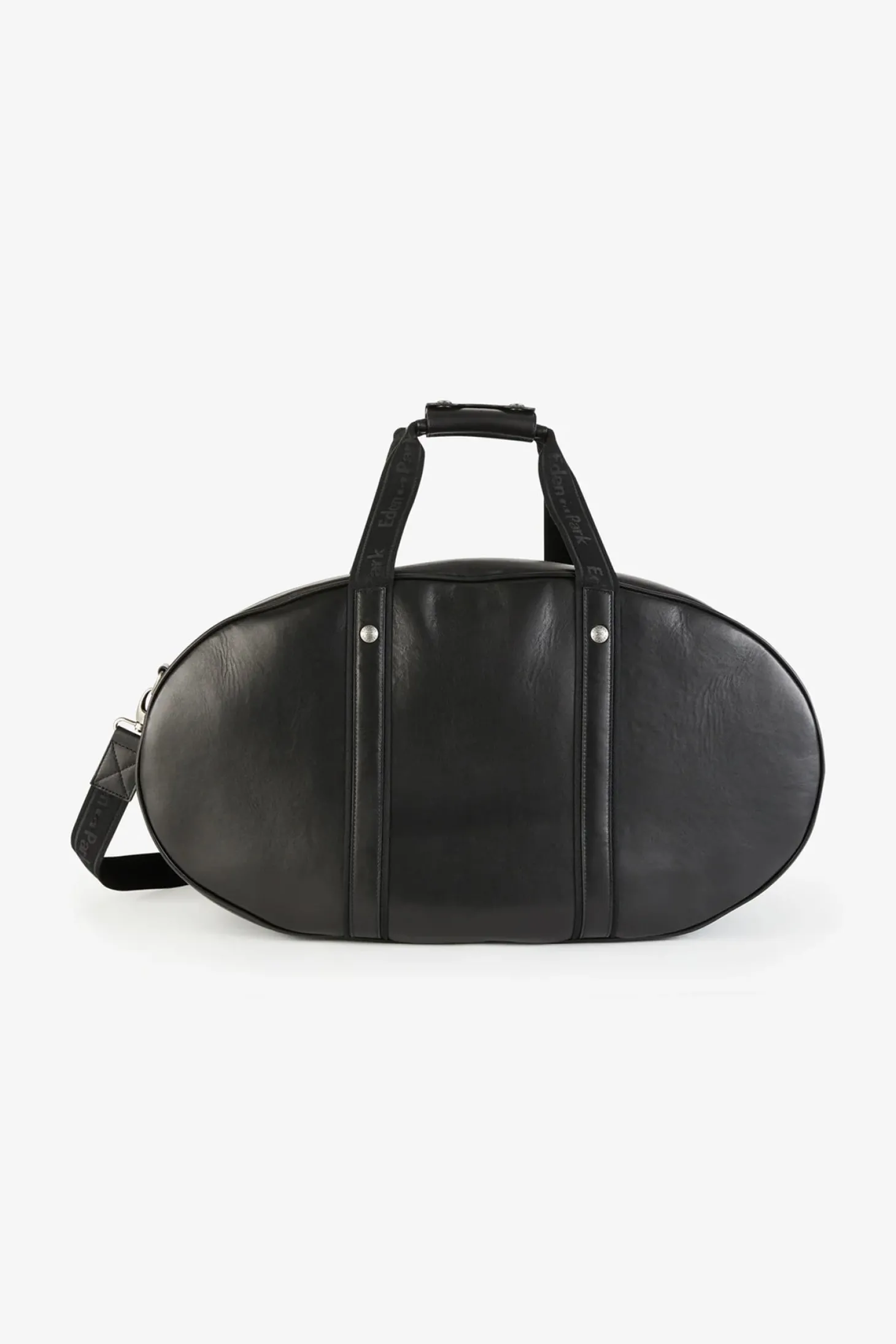 Black leather oval travel bag