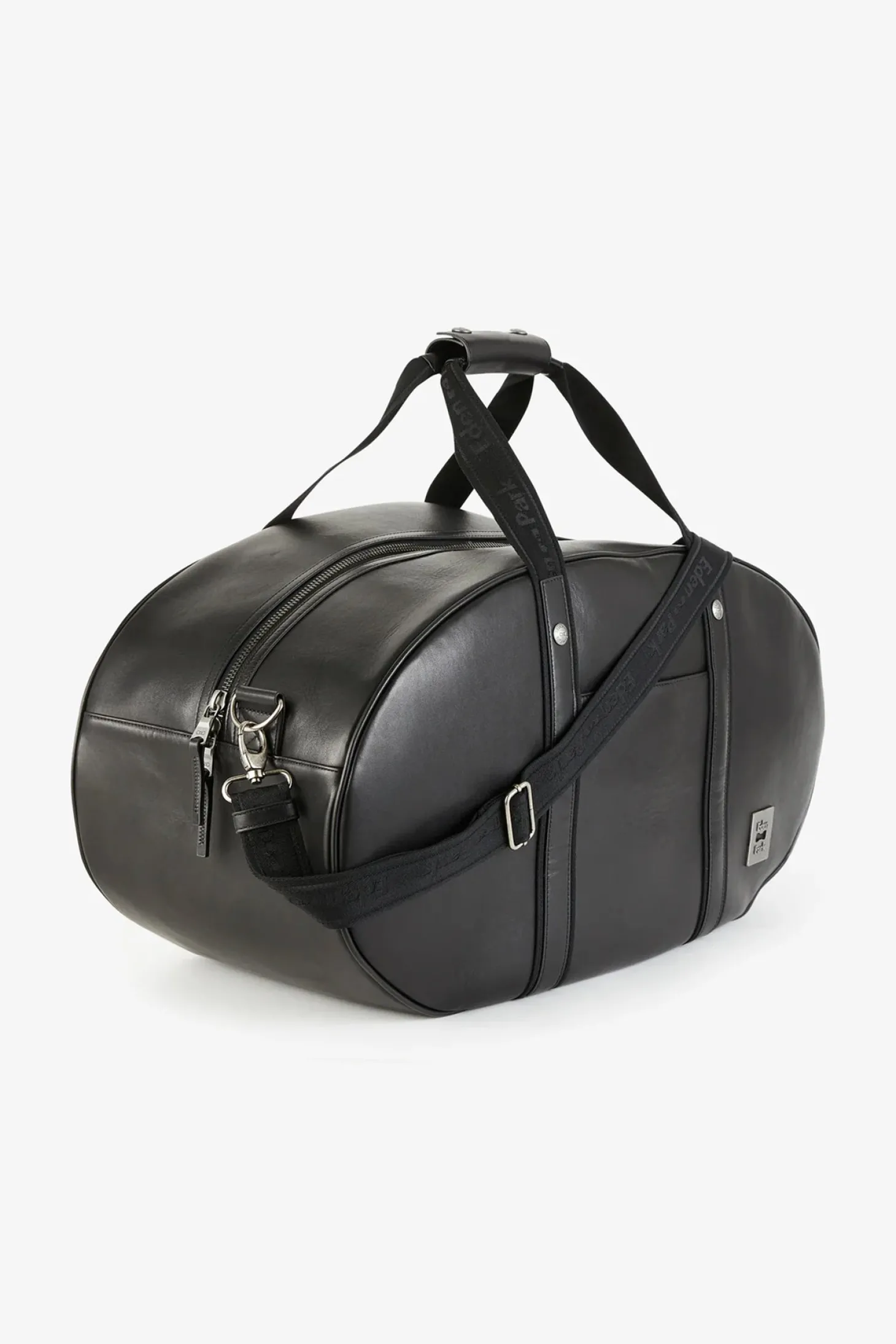 Black leather oval travel bag