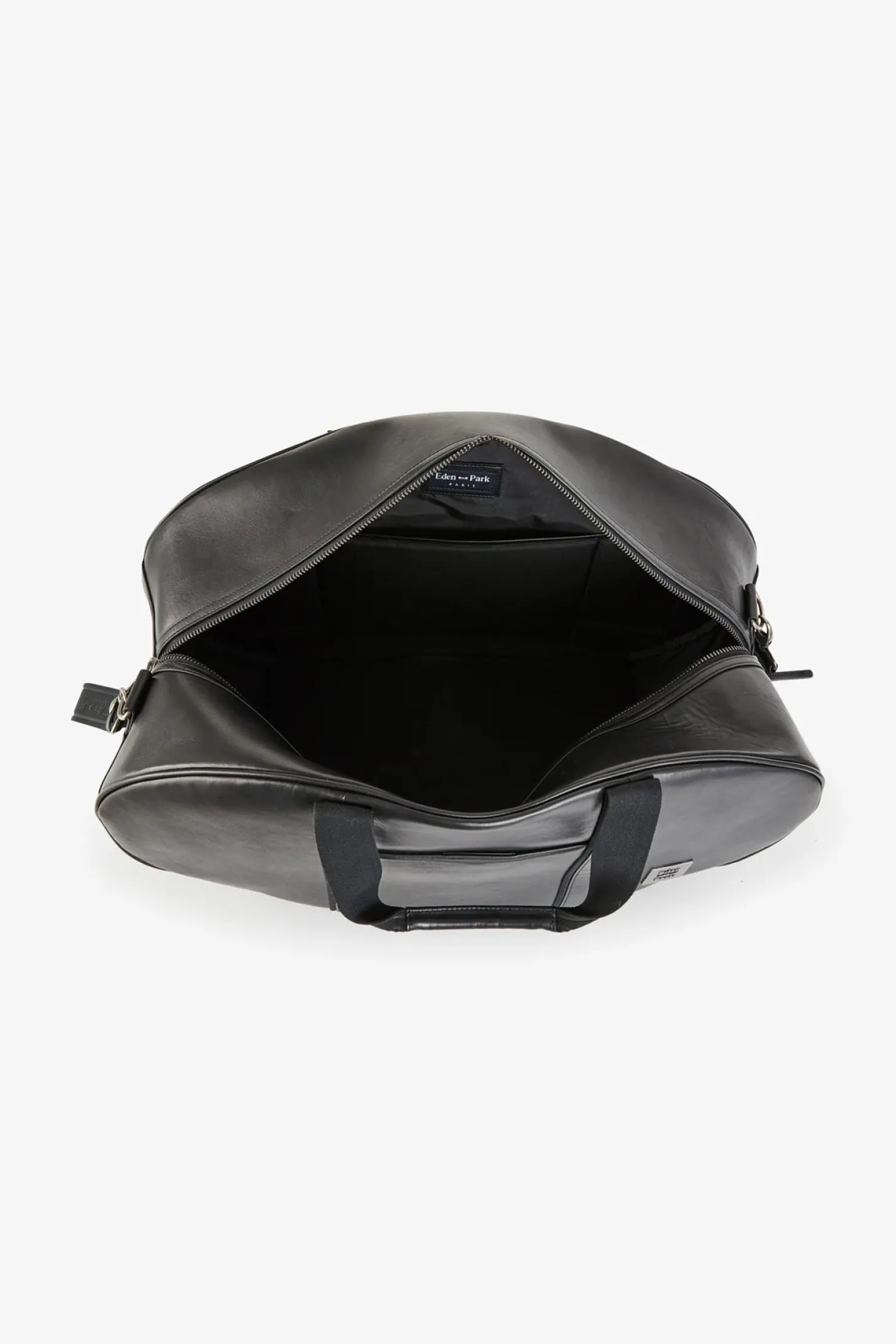 Black leather oval travel bag