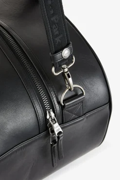 Black leather oval travel bag