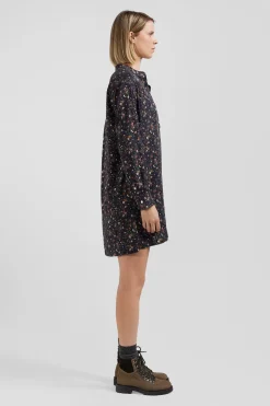 Black lyocell floral shirt dress
