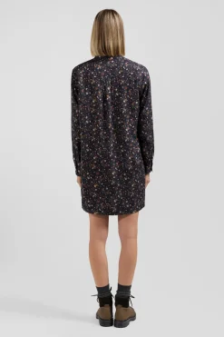 Black lyocell floral shirt dress