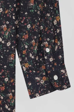 Black lyocell floral shirt dress