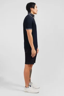 Black pima cotton polo with contrasting accents