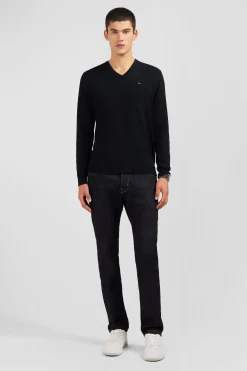 Black V-neck cotton jersey jumper