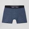 Blue and pink stretch cotton boxers with micro bow tie pattern