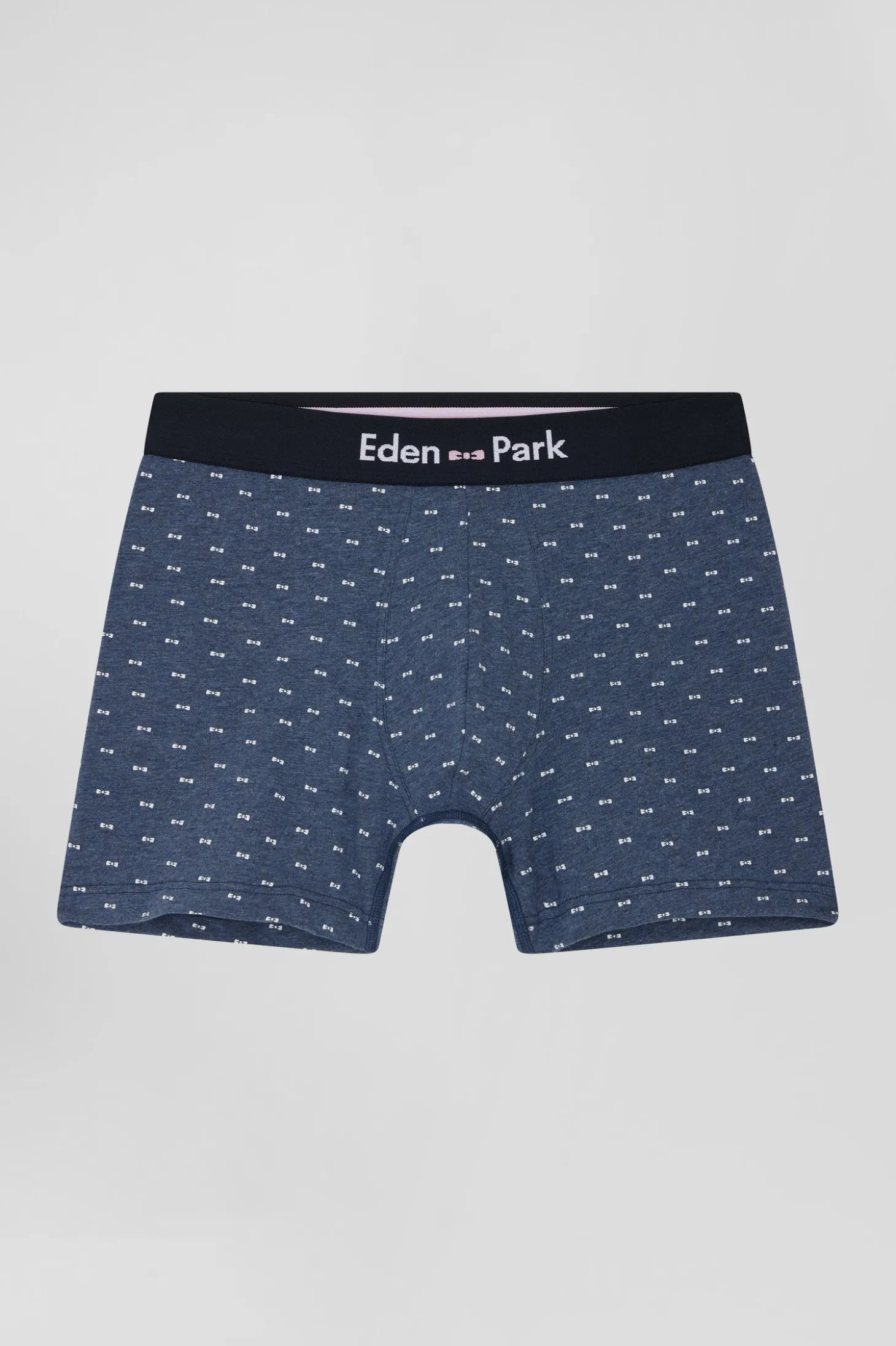 Blue and pink stretch cotton boxers with micro bow tie pattern