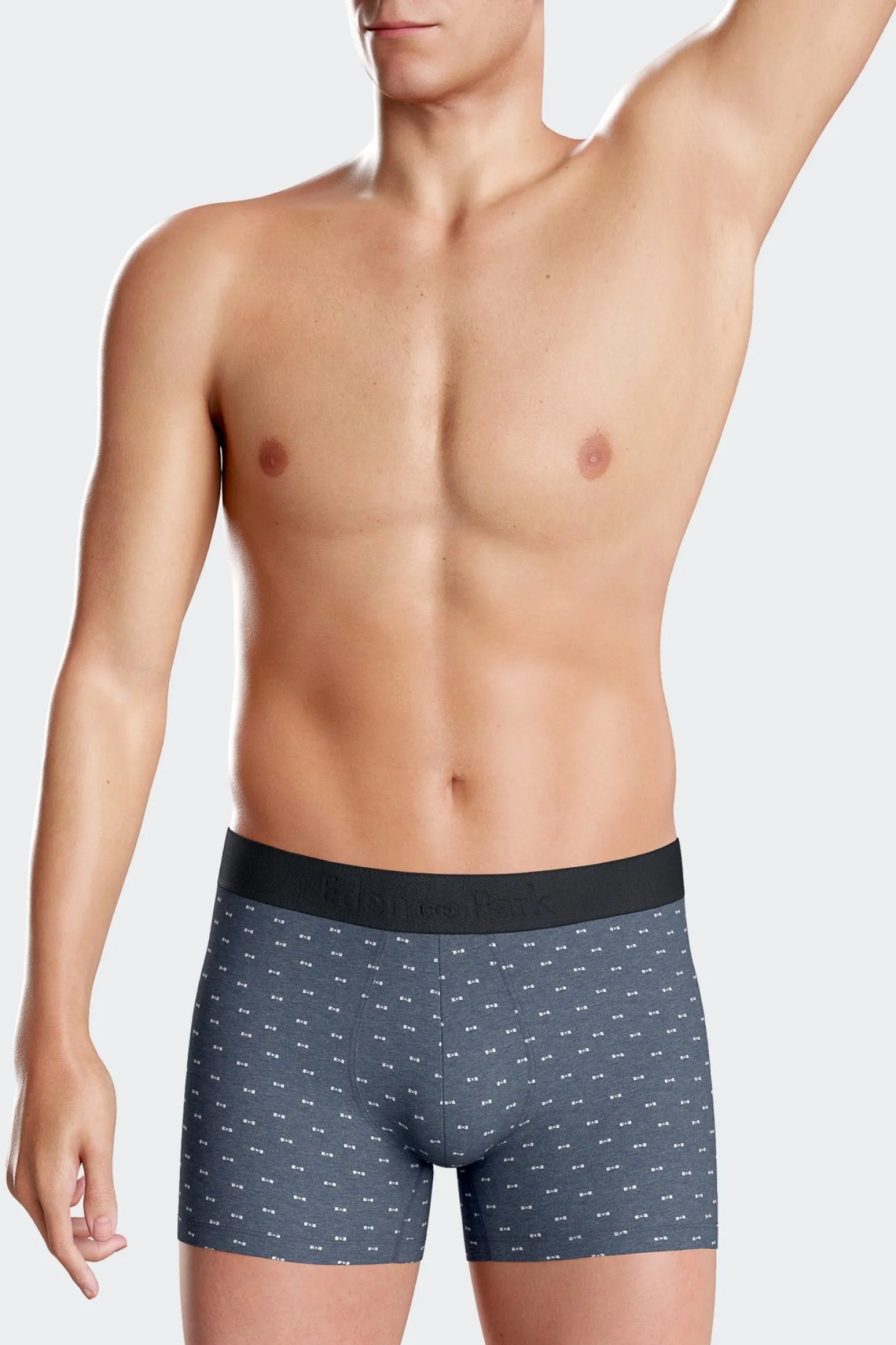 Blue and pink stretch cotton boxers with micro bow tie pattern
