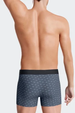 Blue and pink stretch cotton boxers with micro bow tie pattern