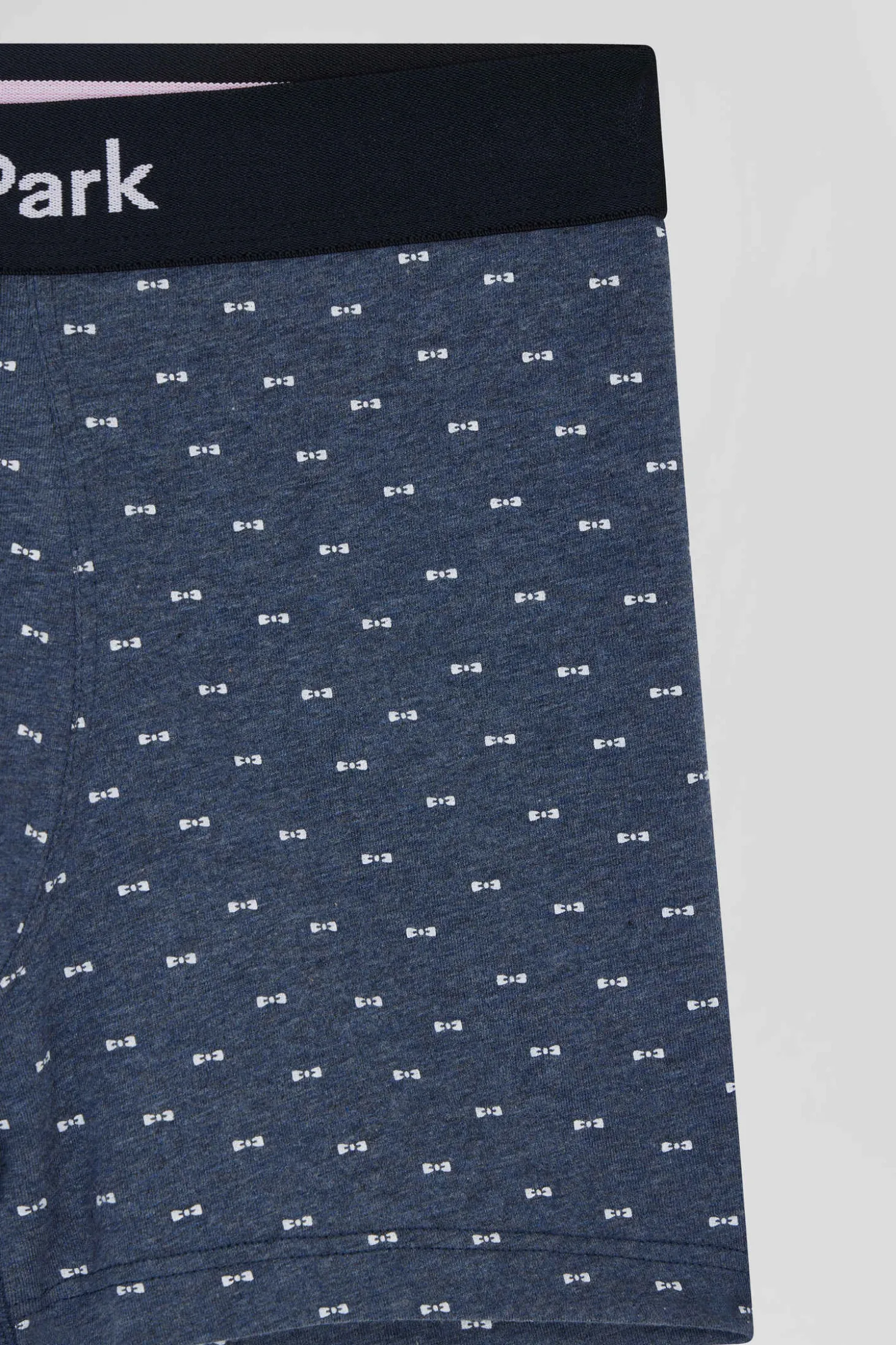 Blue and pink stretch cotton boxers with micro bow tie pattern