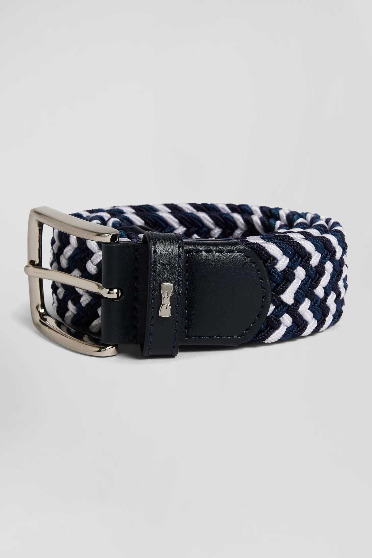 Blue rubber stretch braided belt with silver metal buckle