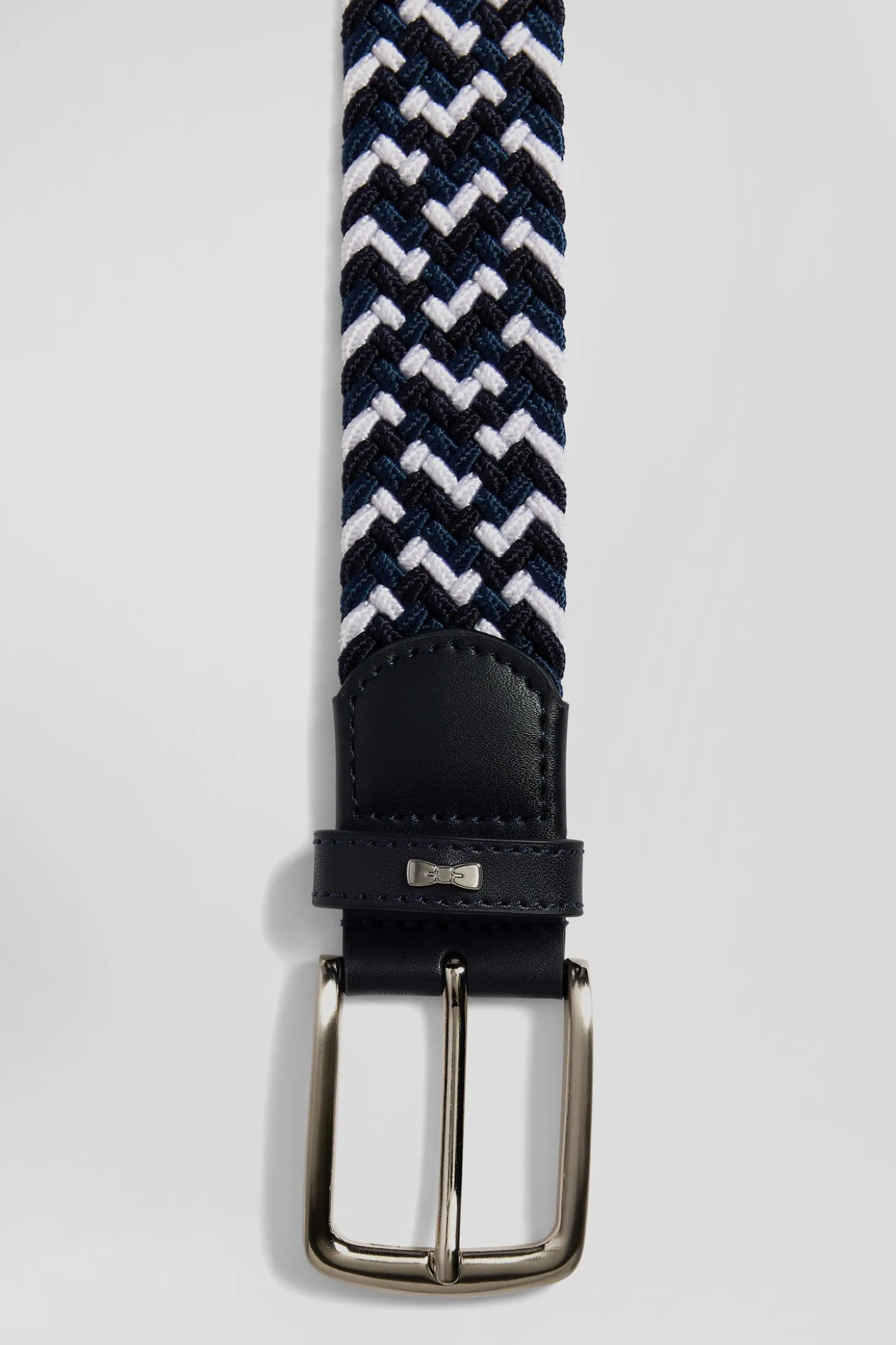 Blue rubber stretch braided belt with silver metal buckle