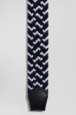Blue rubber stretch braided belt with silver metal buckle