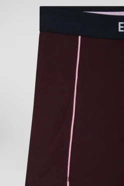 Bordeaux stretch cotton boxers with pink piping