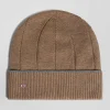 Brown cotton and cashmere beanie with contrasting trim