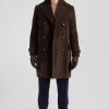Brown double-breasted stretch cotton blend coat
