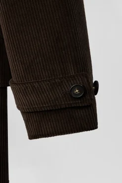 Brown double-breasted stretch cotton blend coat