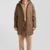 Brown long hooded nylon parka