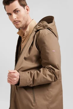 Brown long hooded nylon parka