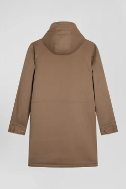 Brown long hooded nylon parka