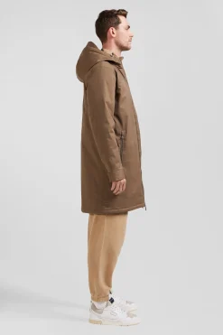 Brown long hooded nylon parka