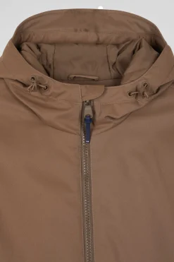 Brown long hooded nylon parka