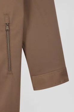 Brown long hooded nylon parka