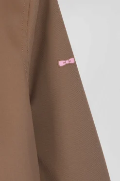 Brown long hooded nylon parka