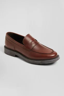 Brown polished leather loafers