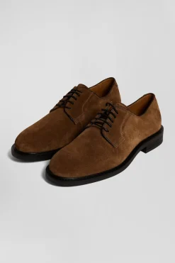 Brown suede leather lace-up Derbies
