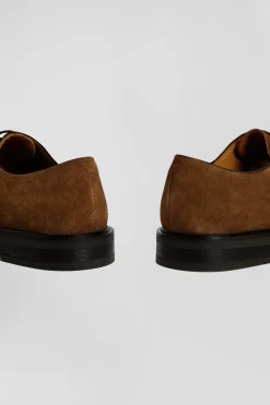 Brown suede leather lace-up Derbies
