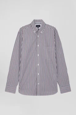 Burgundy striped cotton poplin shirt Regular fit