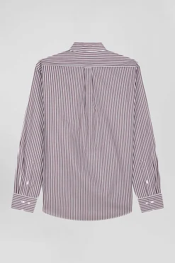 Burgundy striped cotton poplin shirt Regular fit