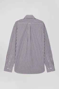 Burgundy striped cotton poplin shirt Regular fit